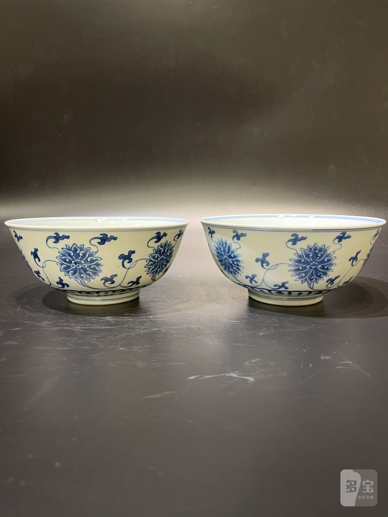 清道光 青花缠枝莲纹碗一对 - 图2